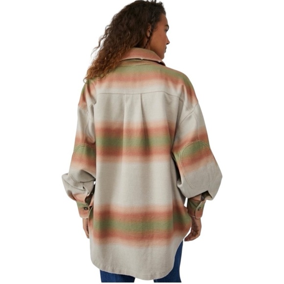 Free People Ruby Ombre Stripes Oversized Cotton Flannel Shacket Coat Women Large - Picture 3 of 13